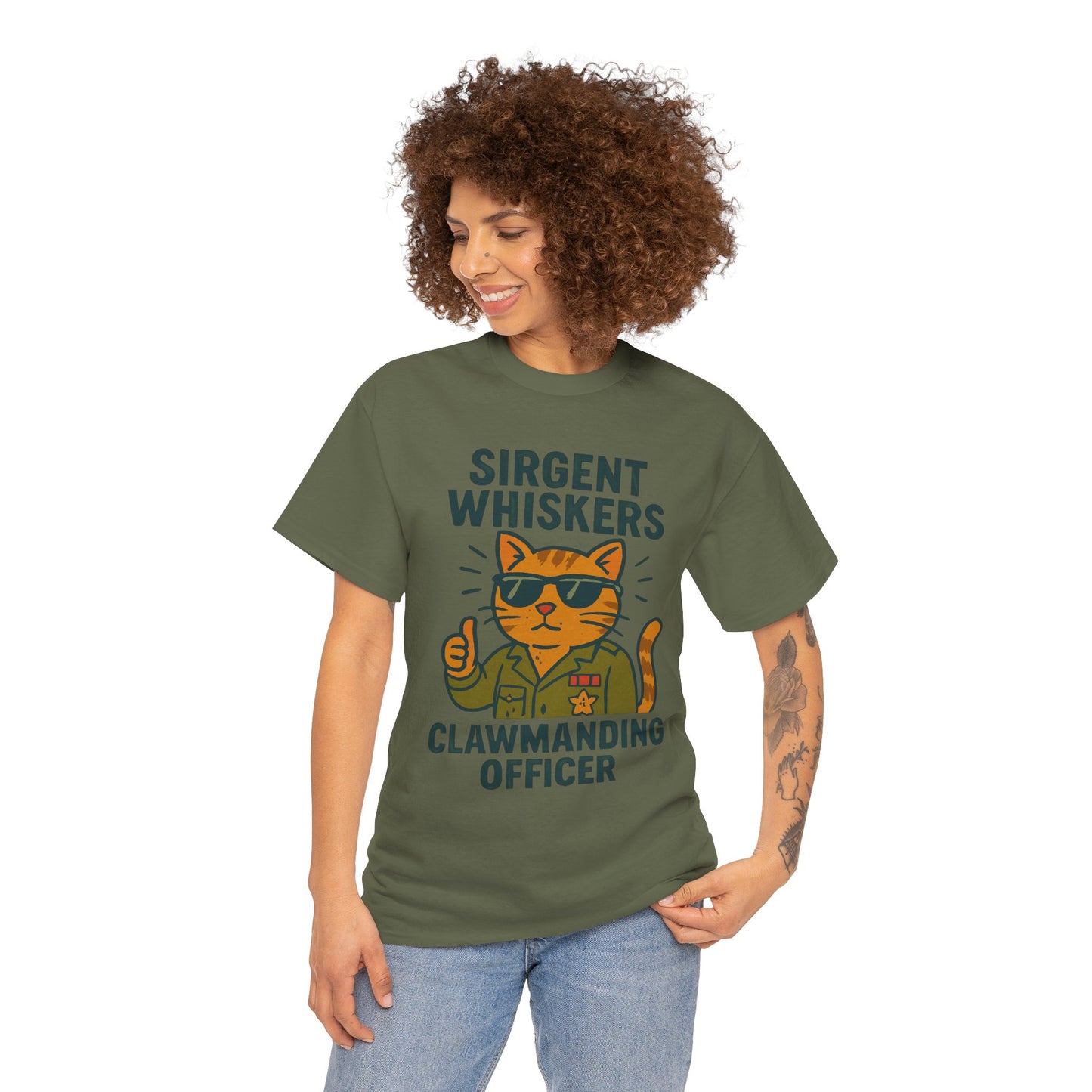 Sirgent Whiskers "Clawmanding Officer" Cat Tee