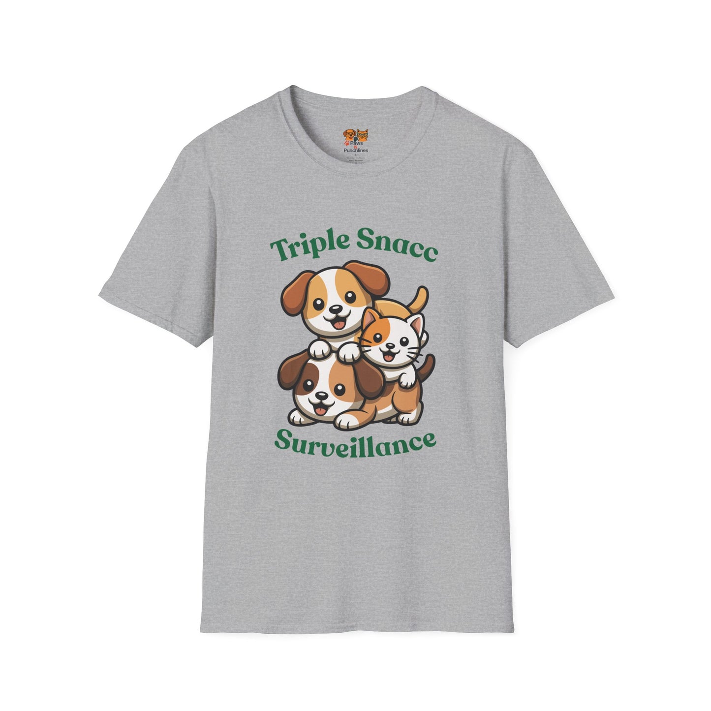 Triple Snacc Surveillance T-Shirt — Cute Stacked Puppies Graphic Tee