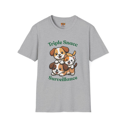 Triple Snacc Surveillance T-Shirt — Cute Stacked Puppies Graphic Tee