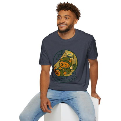 Nap Command Unit T-Shirt — Cute Sleeping Cat Military Patch Tee