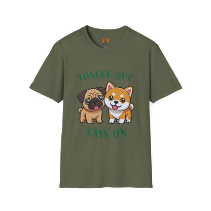 Tongue Out Sass On T-Shirt — Cute Pug & Shiba Inu Graphic Tee