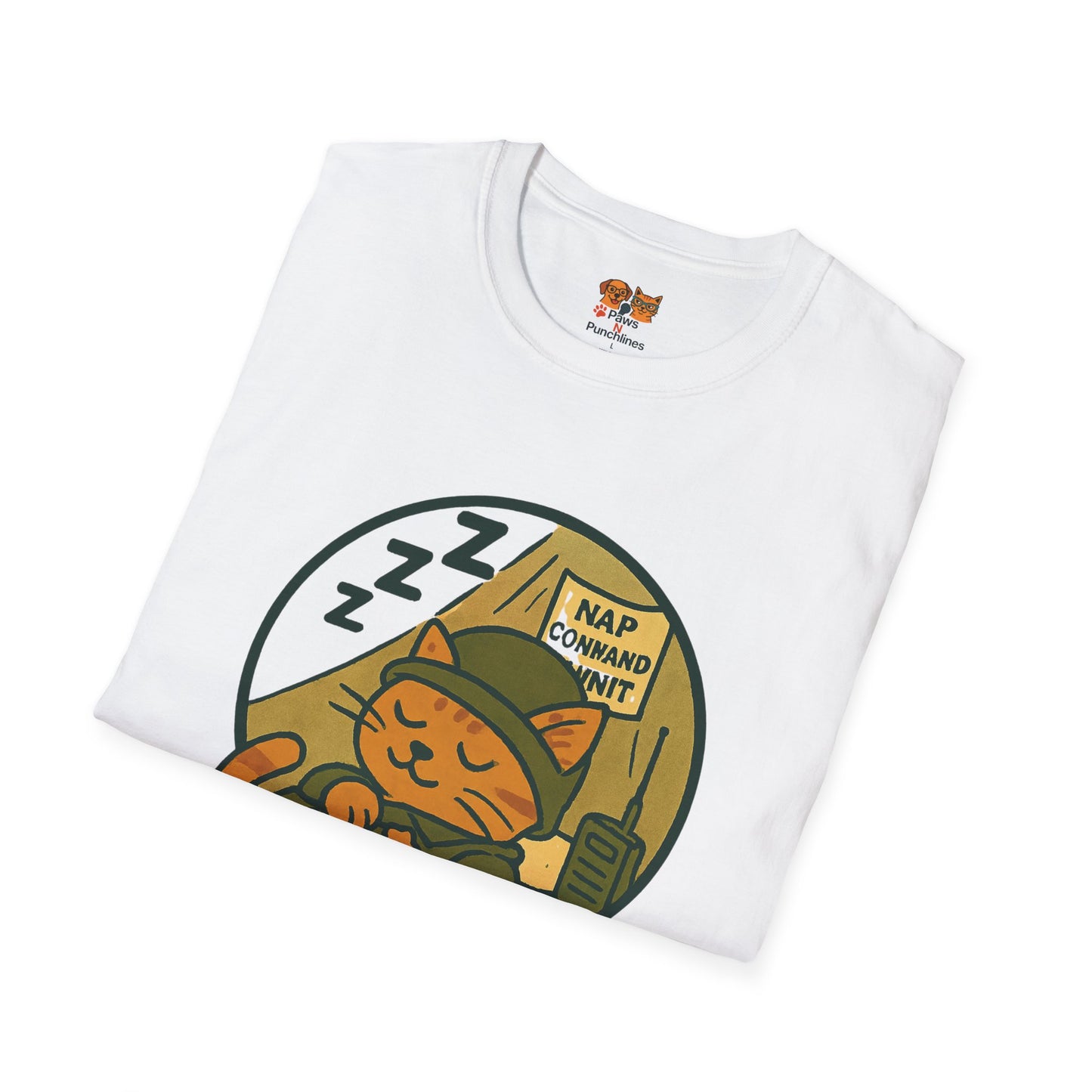 Nap Command Unit T-Shirt — Cute Sleeping Cat Military Patch Tee