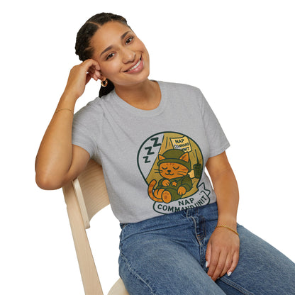 Nap Command Unit T-Shirt — Cute Sleeping Cat Military Patch Tee