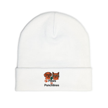 Paws & Punchlines Embroidered Knit Beanie — Cute Dog & Cat Winter Hat
