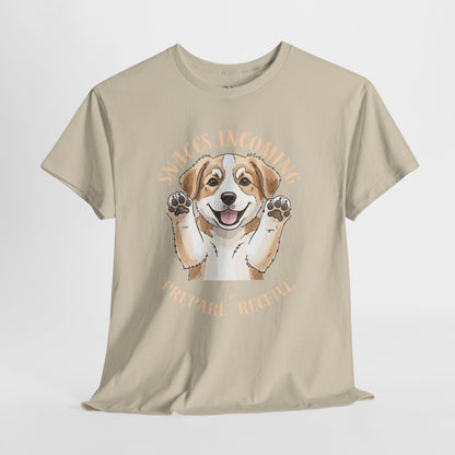 Corgi Puppy Pawprints T‑Shirt — Happy 'Mooorning' Dog Lover Tee
