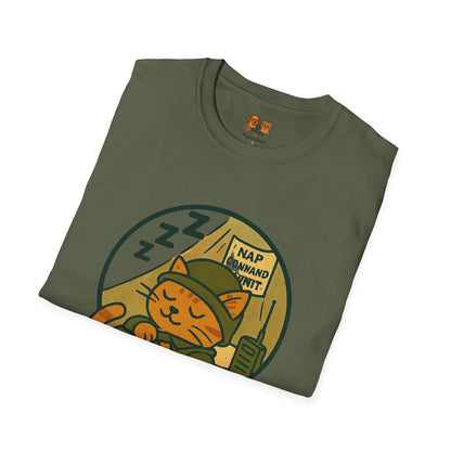 Nap Command Unit T-Shirt — Cute Sleeping Cat Military Patch Tee
