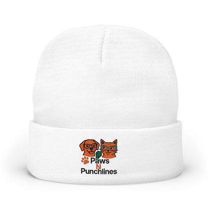 Paws & Punchlines Embroidered Knit Beanie — Cute Dog & Cat Winter Hat