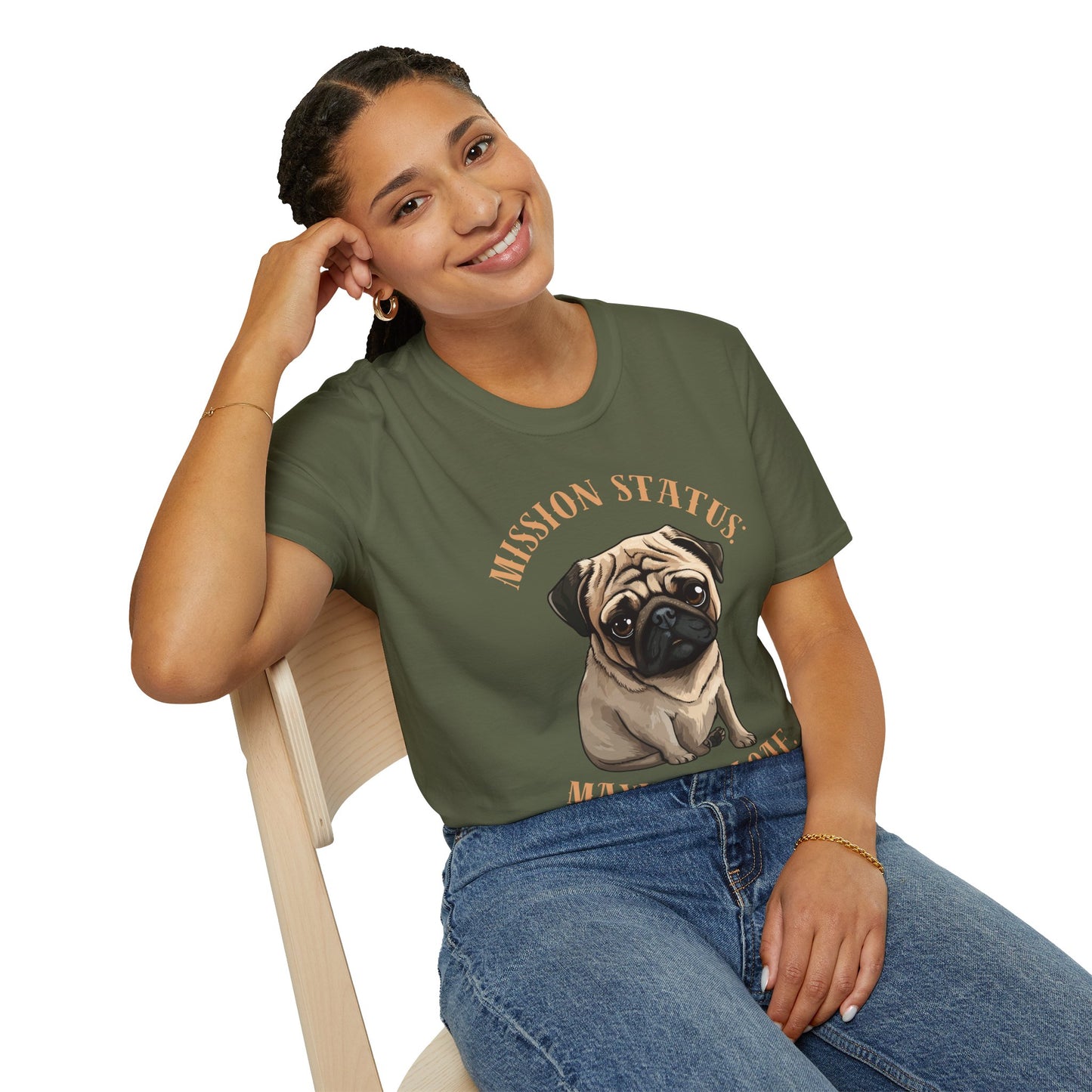 Pug Dog T‑Shirt — “Mission Status: Maximum Love” Cute Pug Graphic Tee