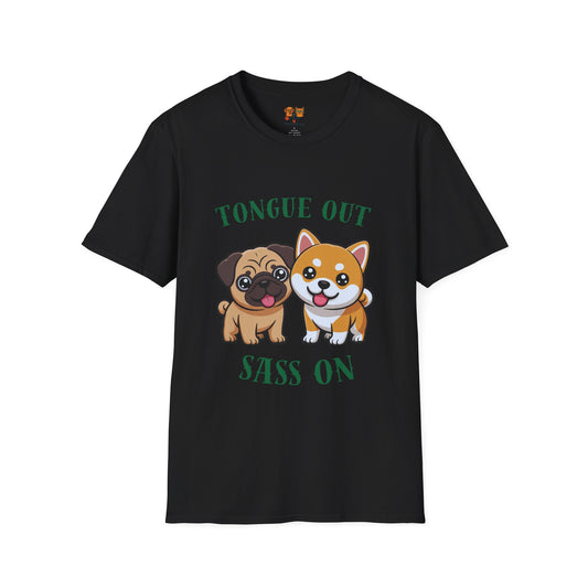 Tongue Out Sass On T-Shirt — Cute Pug & Shiba Inu Graphic Tee