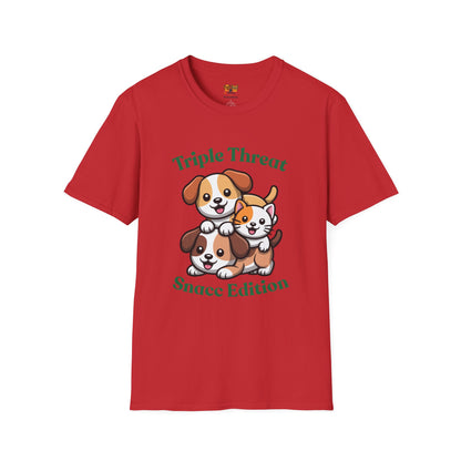Triple Threat Snacc Edition T-Shirt – Cute Puppy & Kitten Stack Graphic Shirt