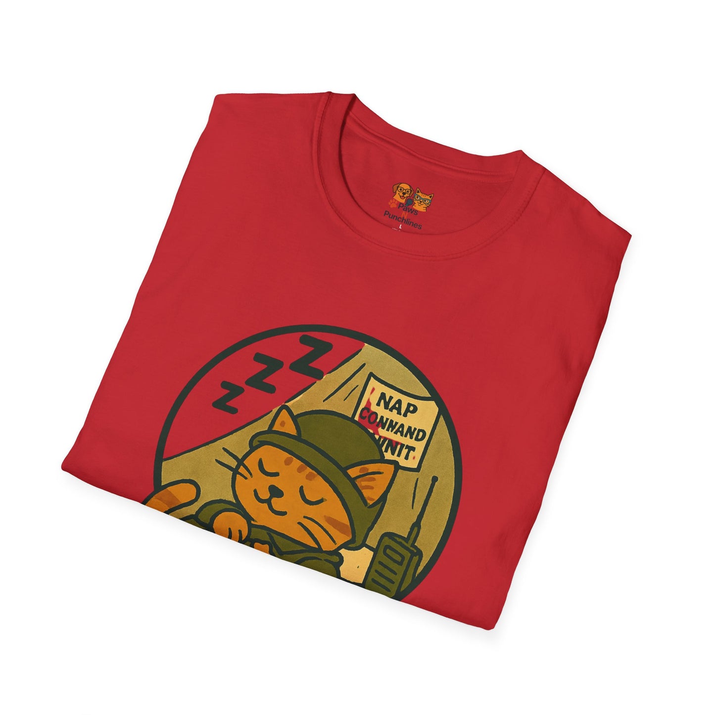 Nap Command Unit T-Shirt — Cute Sleeping Cat Military Patch Tee