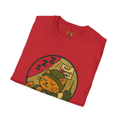 Nap Command Unit T-Shirt — Cute Sleeping Cat Military Patch Tee
