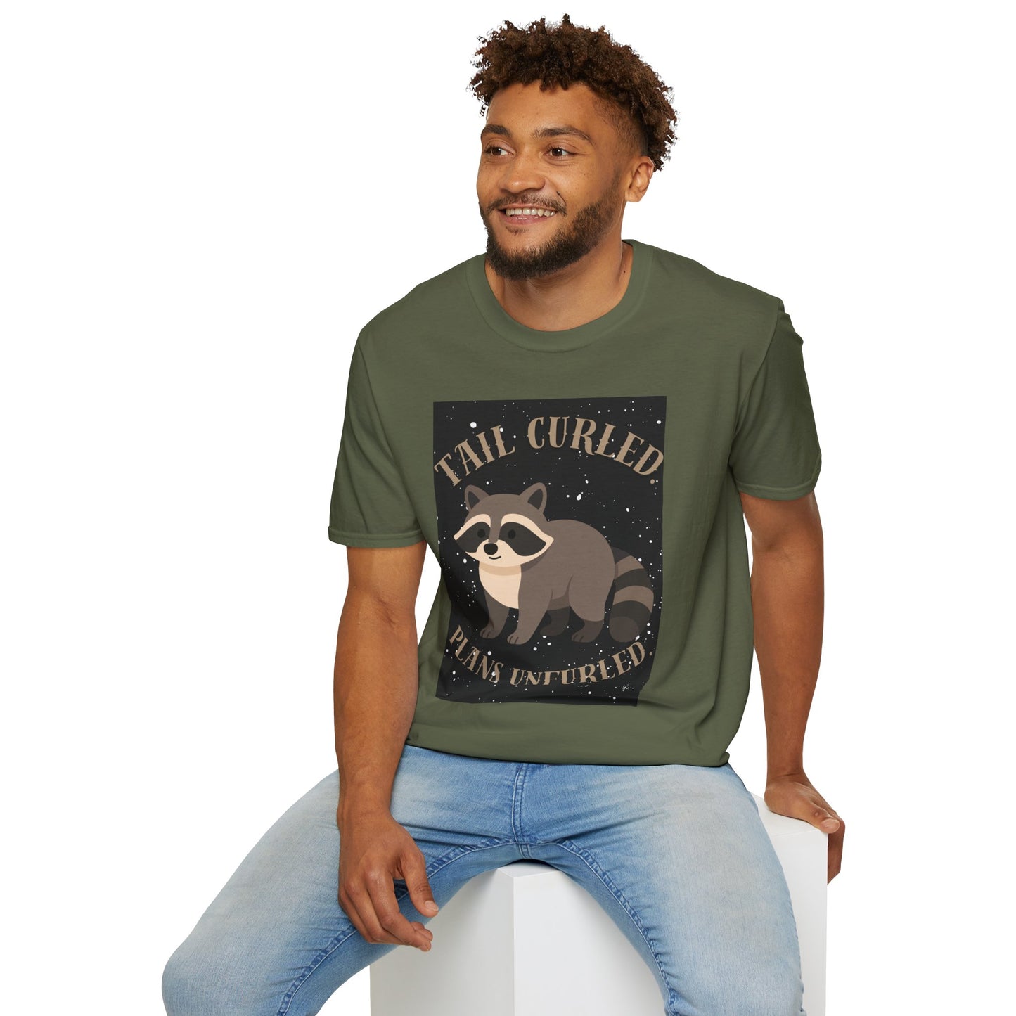 Raccoon 'Tail Curled, Plans Unfurled' T-Shirt