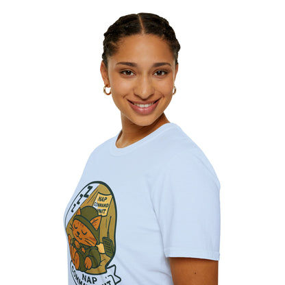 Nap Command Unit T-Shirt — Cute Sleeping Cat Military Patch Tee
