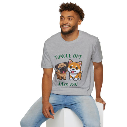 Tongue Out Sass On T-Shirt — Cute Pug & Shiba Inu Graphic Tee