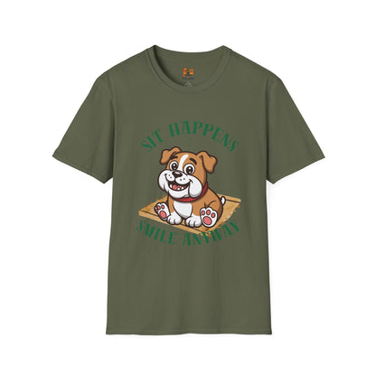 “Sit Happens, Smile Anyway” — Funny Bulldog Graphic Tee
