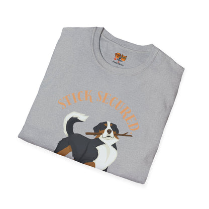 Stick Secured Dog T-Shirt — "Mission Accomplished" Graphic Tee