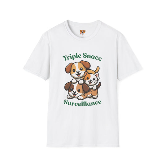 Triple Snacc Surveillance T-Shirt — Cute Stacked Puppies Graphic Tee