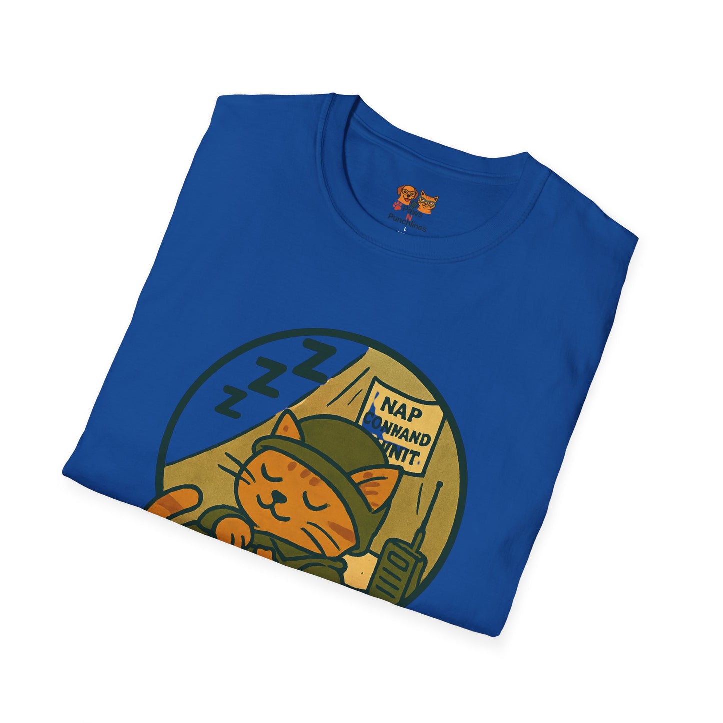Nap Command Unit T-Shirt — Cute Sleeping Cat Military Patch Tee