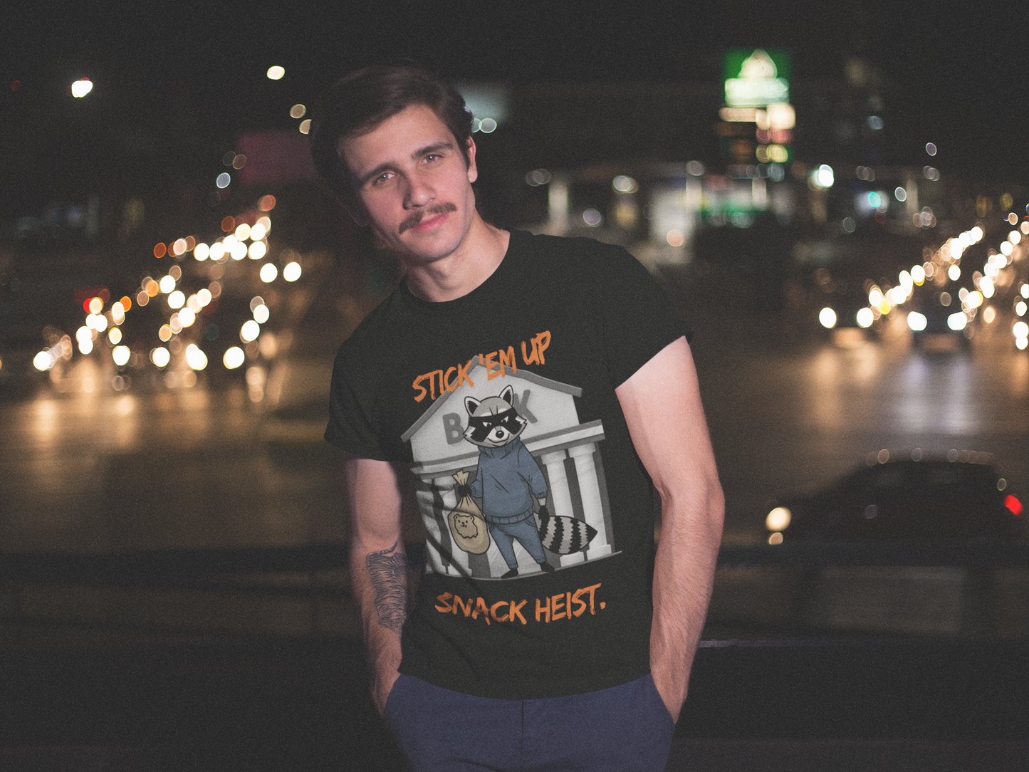 "Stick 'Em Up" Raccoon snack heist Unisex Tee
